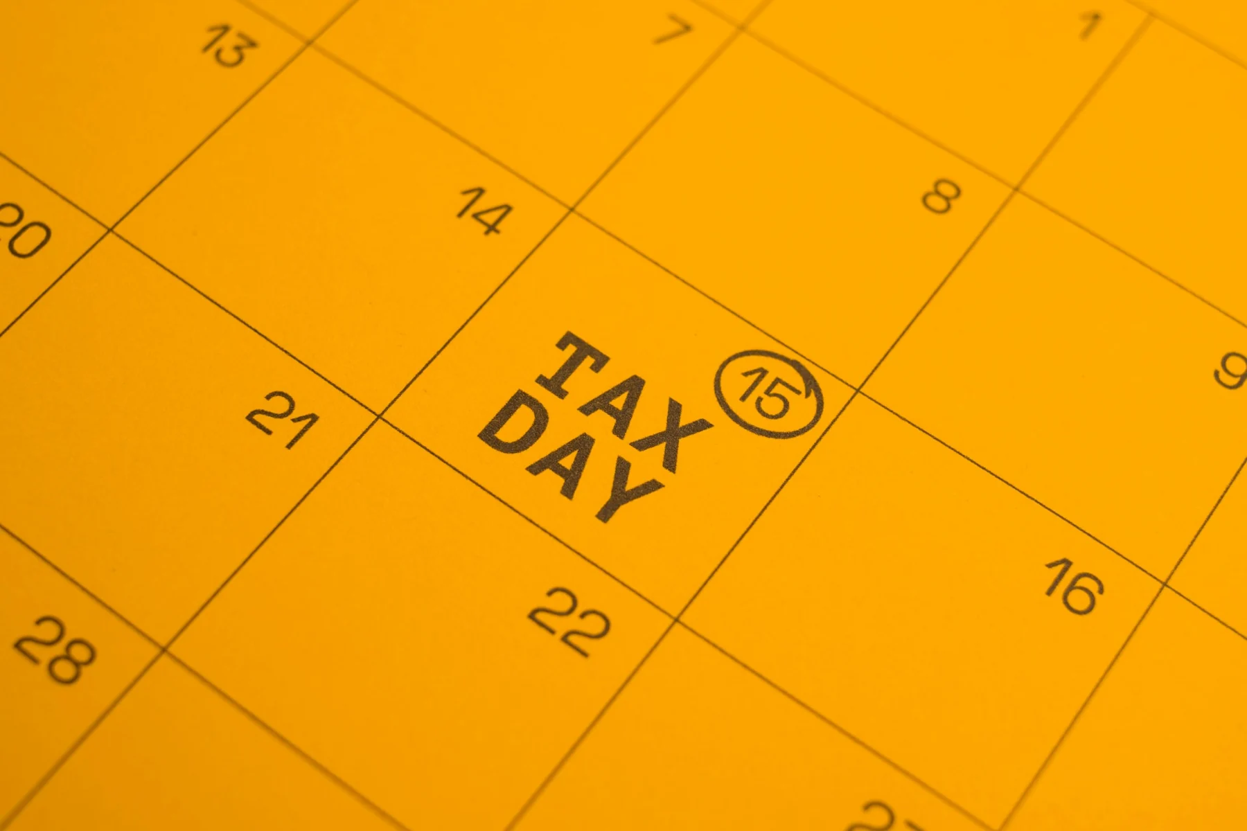 Calendar with a tax day reminder